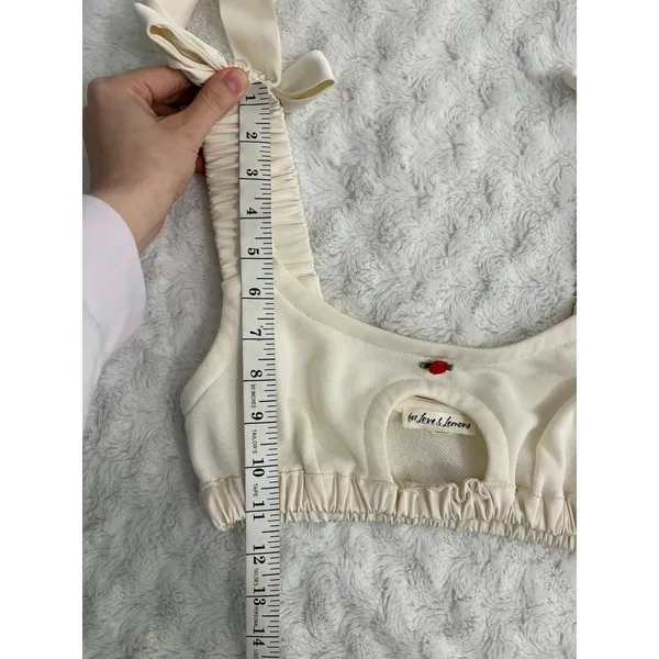 For Love & Lemons White Knit Satin Bow Straps Cut Out Coquette Bralette XS - Image 6