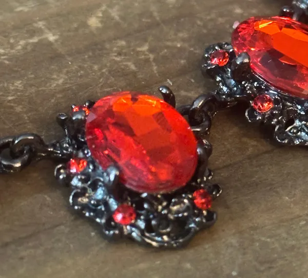 Dark silver tone red gemstone statement necklace - Image 4