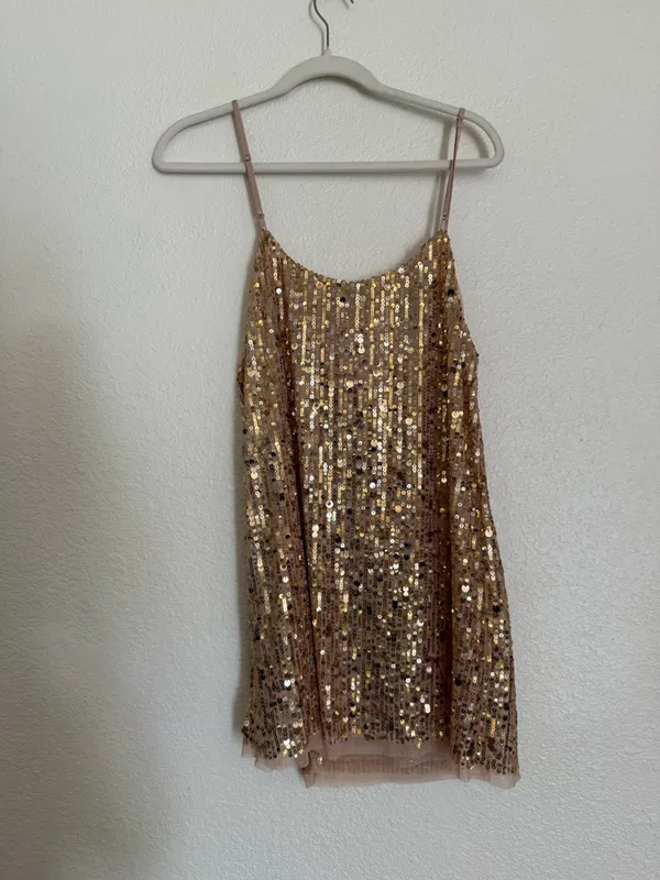Free People NWT Midnight Kiss Mini Slip Dress in Gold Combo - Image 9