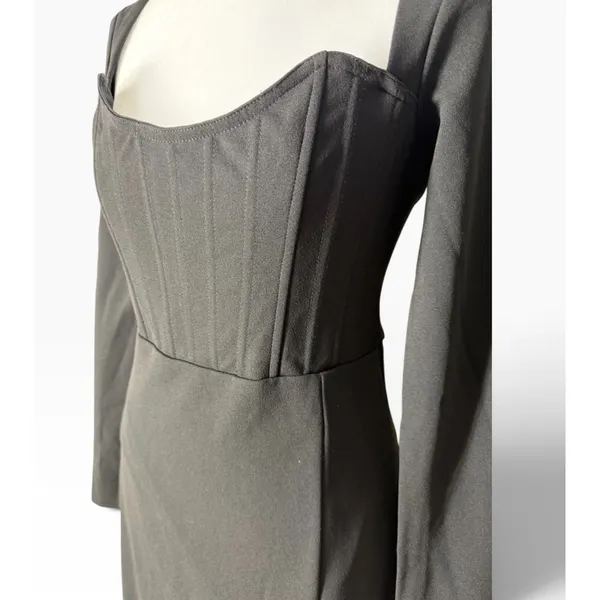Lulus Black Long Sleeve Corset Accent Maxi Bodycon Dress Size M - Image 4