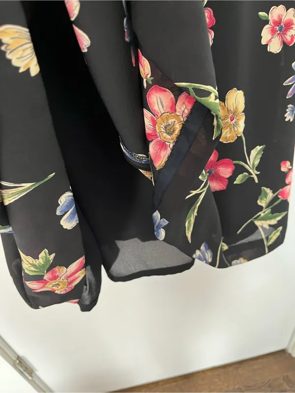 Vintage Rena Rowan Black Floral Midi Dress Pink, Blue Yellow size 6 short sleeve - Image 5