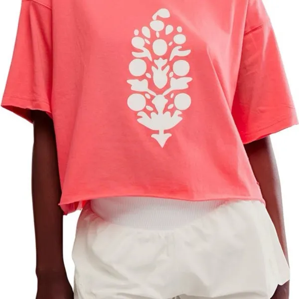Free People Movement NWT Inspire Cotton Graphic T-Shirt Women’s XL Hibiscus Pink - Image 2