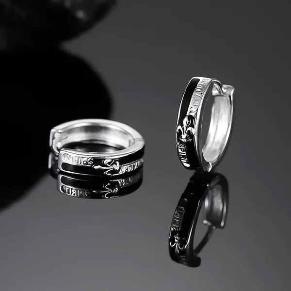 925 Silver Plated Knight Cross Hoop Earrings for Men Women,Punk Hip Hop Earrings - Image 2
