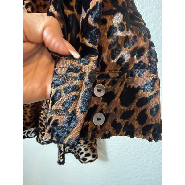 Tuckernuck Leopard Print Burnout Ruffle‎ Hem Shirt Dress XS Brown - Image 12