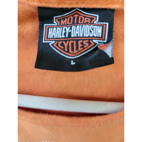 Harley Davidson Yellowstone Baby Tee Orange Size Large Bling Front Biker - Image 3