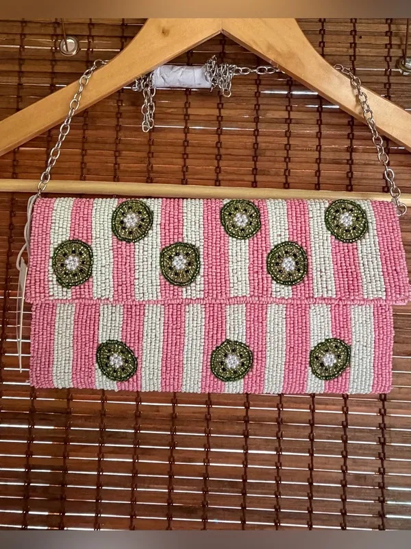 Sol and Mer Beaded Kiwi Striped Clutch Crossbody Bag NWT - Image 3