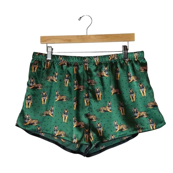 Ekouaer Satin Pajama Set Women XL Green Tiger Print Shorts Set Loungewear - Image 7