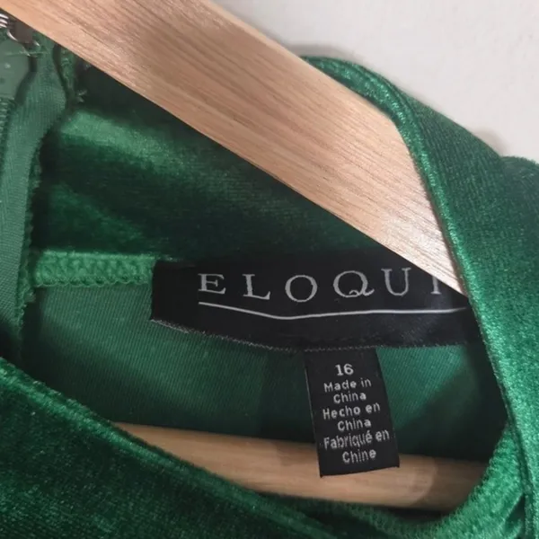 Eloquii Emerald Green Velvet Dress 16 Faux Wrap Ruched Holiday Cocktail Midi - Image 7