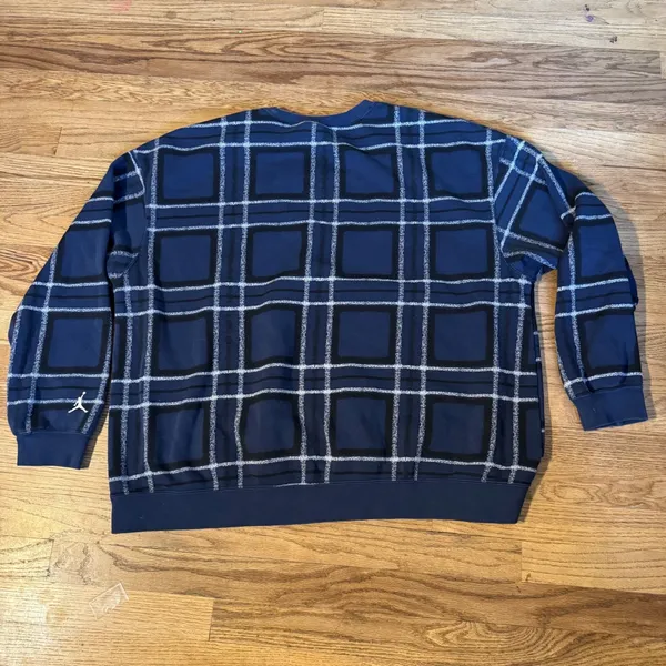 Jordan Essentials Womens Plaid Fleece Crewneck‎ Sweatshirt Navy Blue XXL - Image 7
