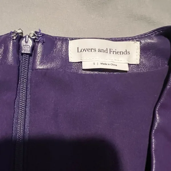 New Revolve Lovers + Friends Bardot Vegan Faux Leather Purple Mini Dress S‎ - Image 12