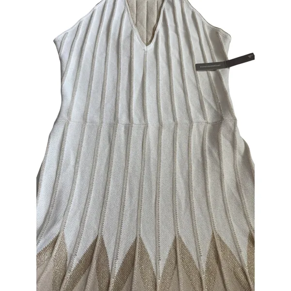 Anthropologie Pleated Drop-Waist Knit Midi Dress Ivory Size Large - Image 13
