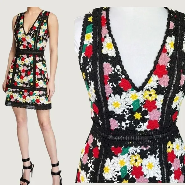 Alice + Olivia Zula Party Mini Dress Size 2 XS Floral Lace Embroidered Cocktail - Image 2