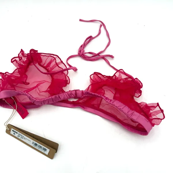 Skims Embroidered Tulle Triangle Bralette Pink Taffy New with tags Size Medium - Image 3