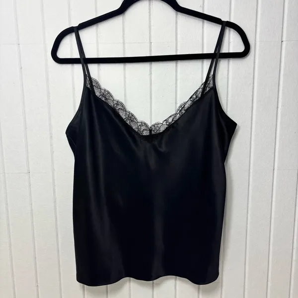 Lauren Ralph Lauren Black Silk Satin Lace Trim Camisole Top Size‎ 12 - Image 2