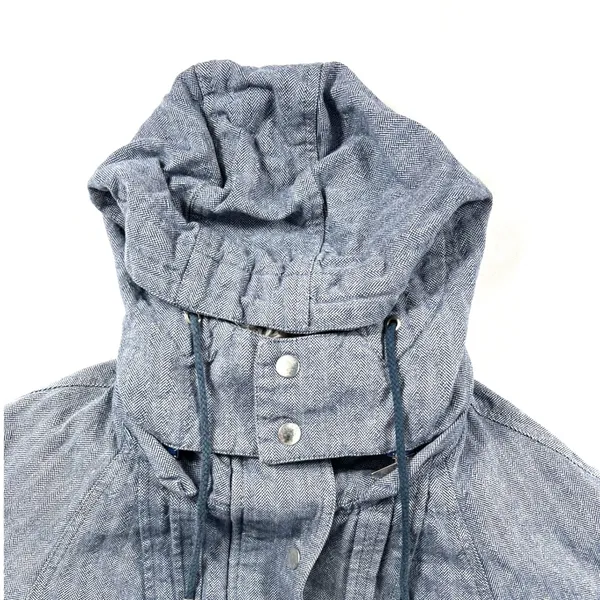 Free People Y2K Blue Herringbone Parka Jacket Size 6 Cotton Vintage Fall - Image 3