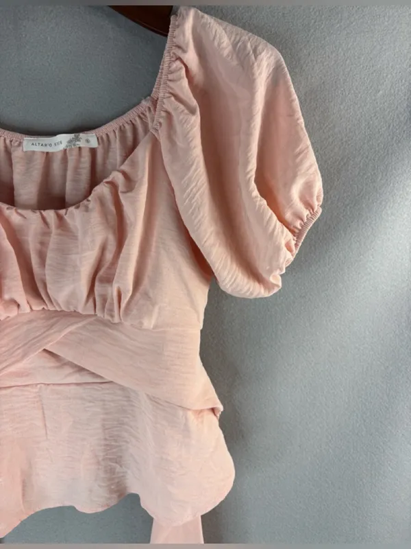 Altar'd State S Balletcore Blush Pink Puff Sleeve Wrap Crop Top - Image 3