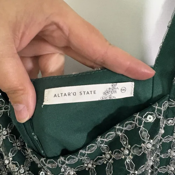Altar’d State Women’s Green Beaded Mateo Mini Dress Square Neck XXL Homecoming - Image 11