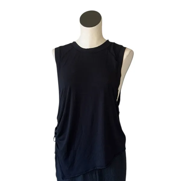 NWOT Free People Movement Black Tank Top Side Ruched Detail Medium Relax Fit - Image 3
