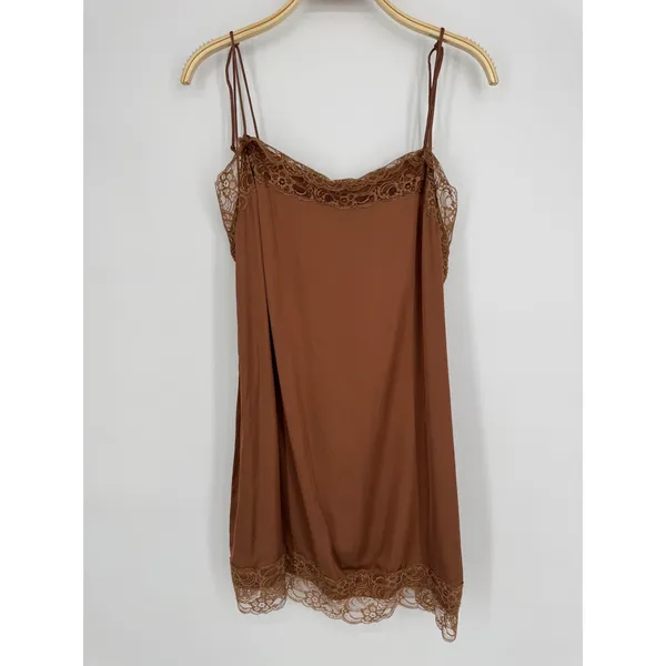 Aerie‎ Satin Lace Trim Slip Dress XL Brown Coquette Cottagecore Boho Feminine - Image 2