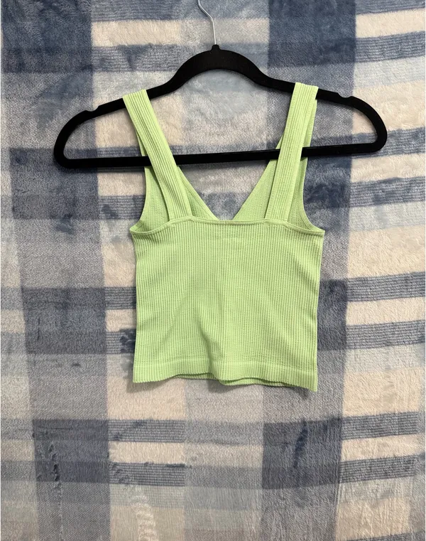 Comfort Cove Clothing Light Green Ribbed V-Neck Cropped Tank Top - Image 4