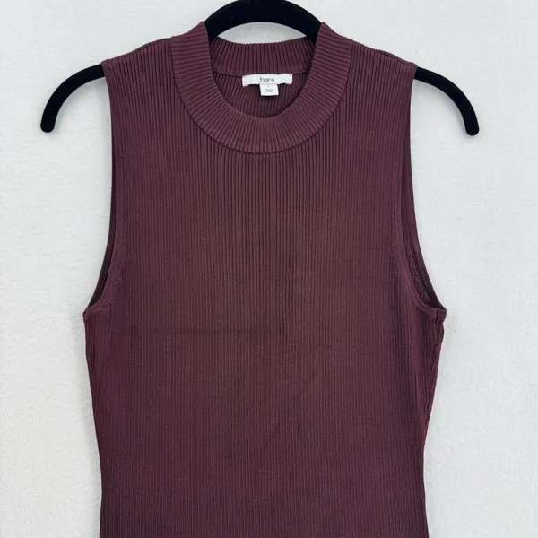 Bar III Ribbed Knit Dress Womens Large Burgundy Open Back Bodycon Midi Maxi Fall - Image 3