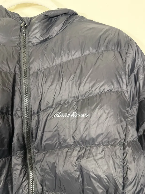 Eddie Bauer Hooded Chevron Down Parka Winter Coat Black XXL - Image 6