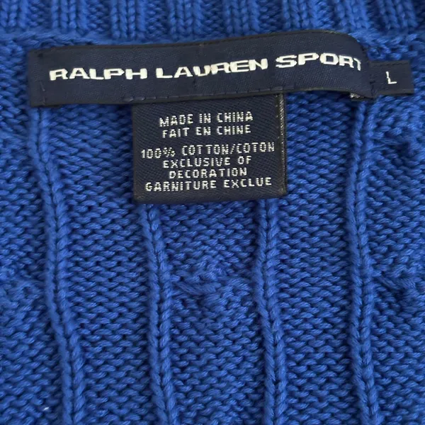 Vtg y2k Ralph Lauren Sport Cable Knit Sweater Sz L Preppy Bright‎ Twee Academia - Image 4