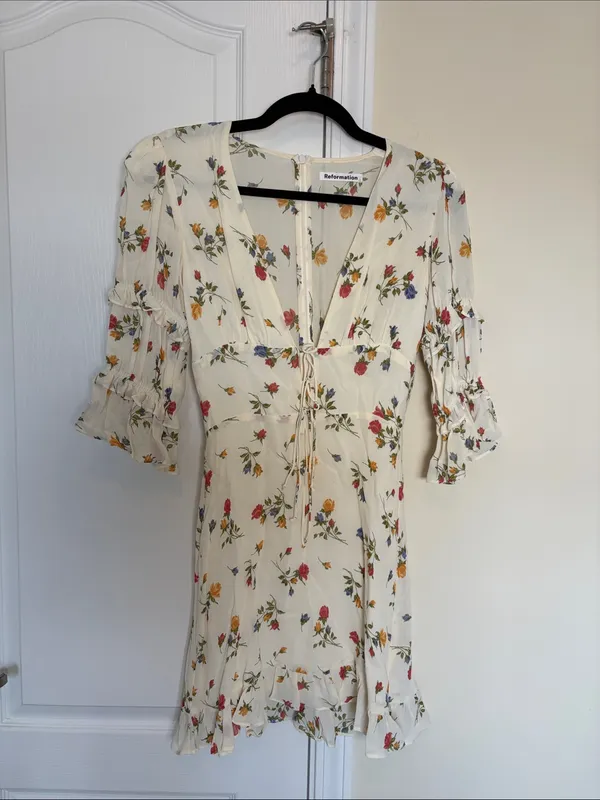 Reformation Alison Dress - Size 2 floral print ivory - Image 5
