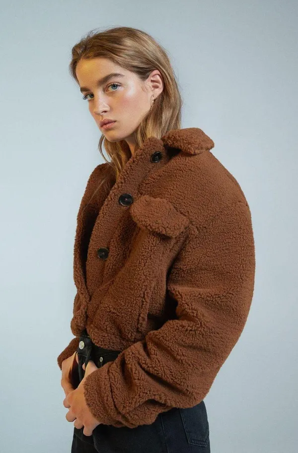 new with tags cropped teddy sherpa jacket - Image 4