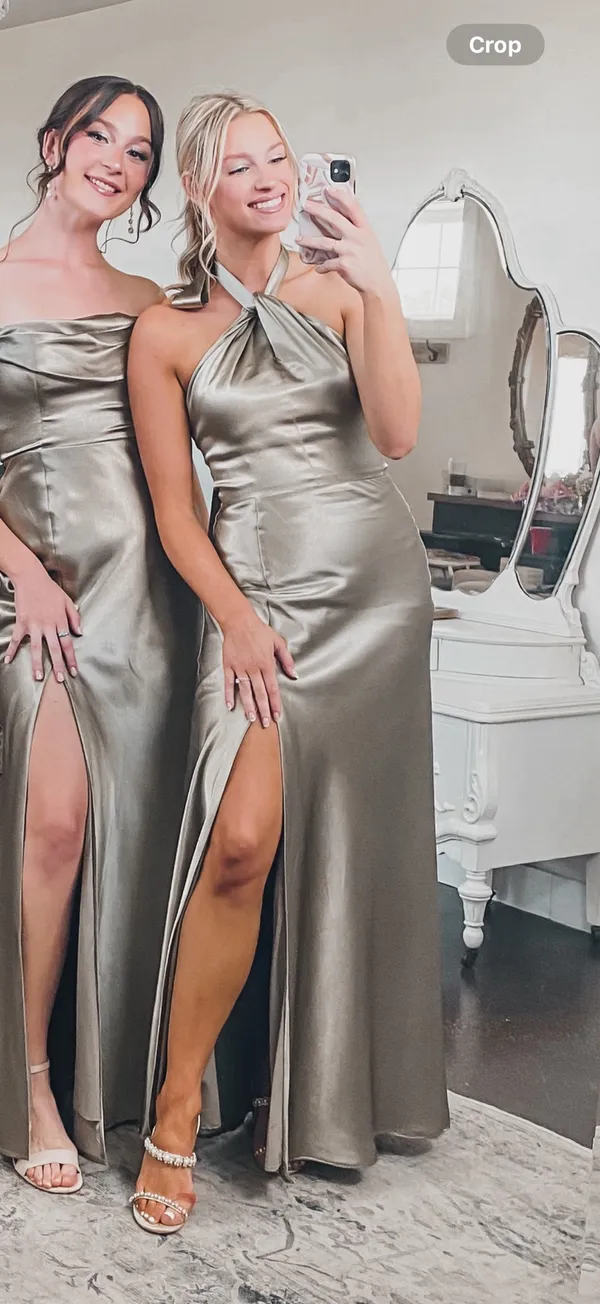 Monica Moss Satin Birdy Grey Shiny Green Dress - Image 3