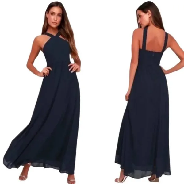 Lulus Air of Romance Navy Blue Sleeveless Formal Maxi Dress‎ Size L - Image 2