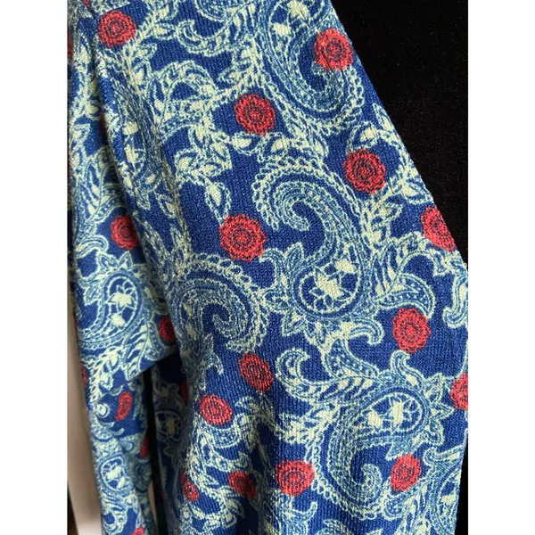 LuLaRoe Womens Duster Size Large Sarah Blue‎ Yellow Orange Paisley Knit Long NEW - Image 5