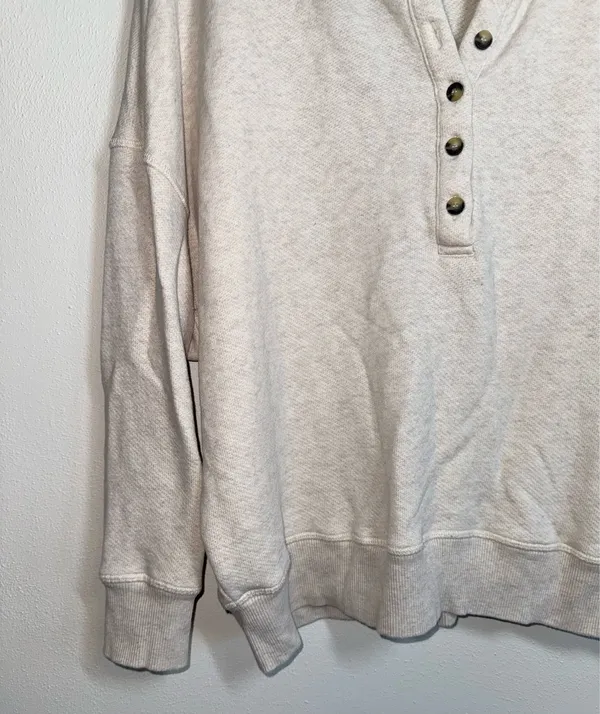 Maurices Henley Pullover Sweatshirt Oatmeal Cream Drop Shoulder - Image 4