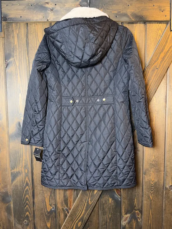 Lauren Ralph Lauren Black Quilted Coat with‎ Cream Faux-Sherpa Collar - Image 2