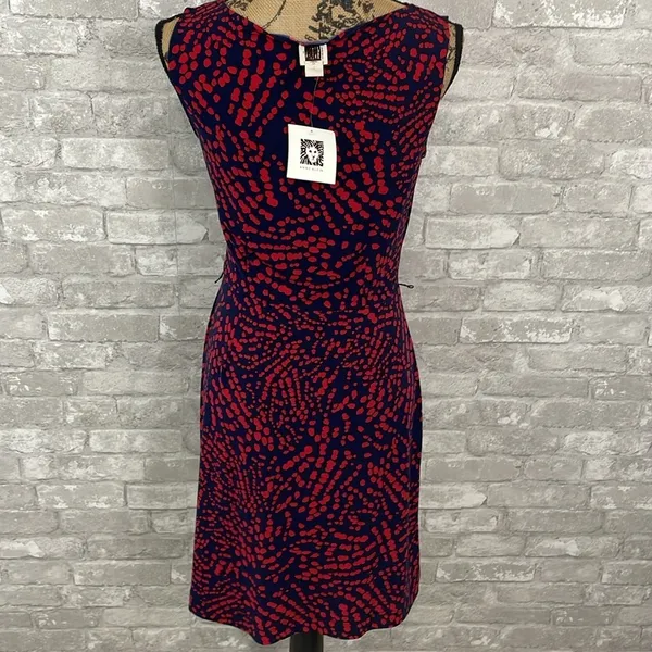 Ann Klein Red Spotted Faux Wrap Dress - Image 4