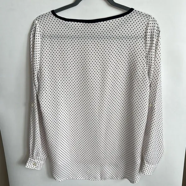 LOFT White and Purple Long Sleeve Blouse - Image 7