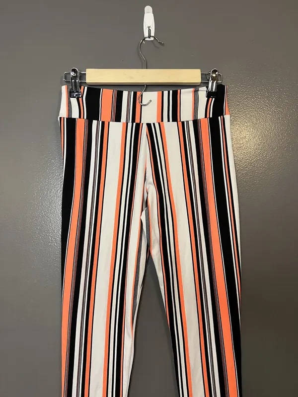Rainbow Sandals Rainbow Pants Womens Small Black White Orange Stripe Leggings Made USA Pull On - Image 5