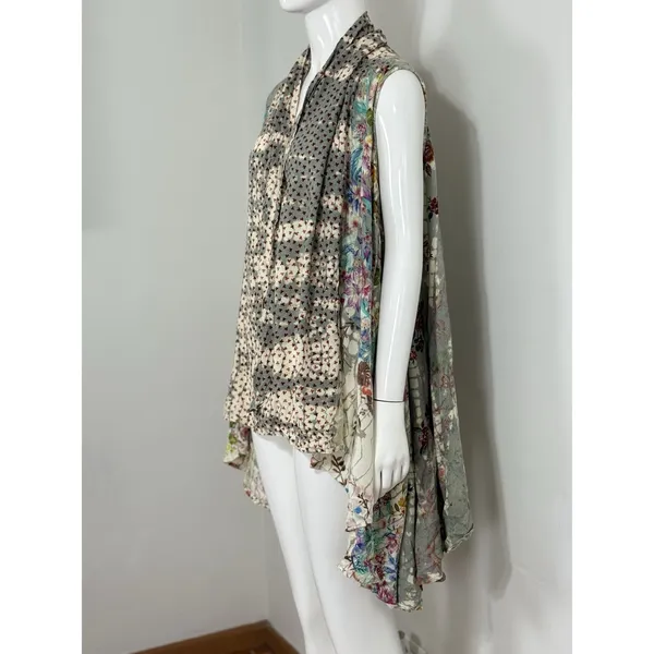 Women’s Floral Patchwork Kimono Duster Vest Cover Up Boho Hippie Size L/XL NWT - Image 2