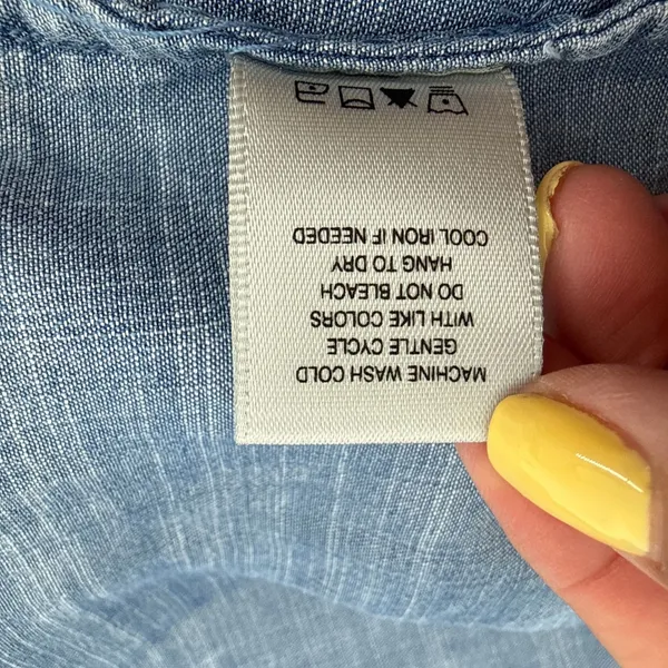 John Mark Embroidered Denim Linen‎ Top L Blue Floral Boho Bell Sleeve Fringe EUC - Image 9