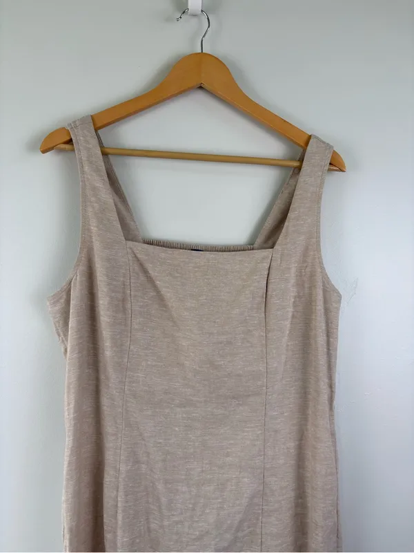 Old Navy Sleeveless Flax Linen-Blend Midi Dress Women's Size Large Tan/Beige - Image 3