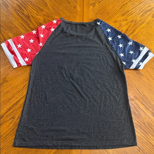 4th of July Fourth USA America Patriotic Heart Tee Gray Red White Blue - Image 2