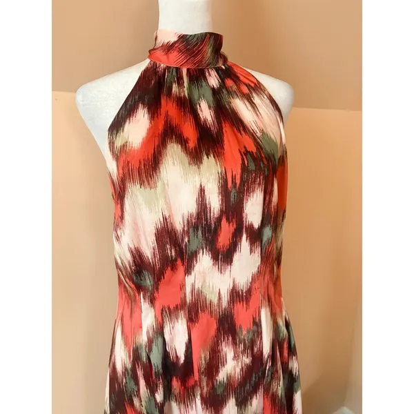 Banana Republic Halter Midi Dress Womens 6 Orange‎ Green New Abstract Ikat Print - Image 7