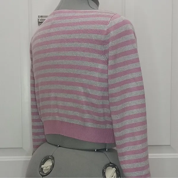 Free people gray pink striped crop off the shoulder sweater pullover size XS - Image 8