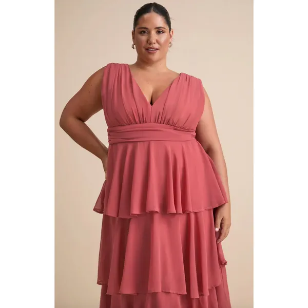 Lulus Amazing Evening Dark Rose Pink Tiered Maxi Dress Chiffon Formal 1X NWT - Image 3