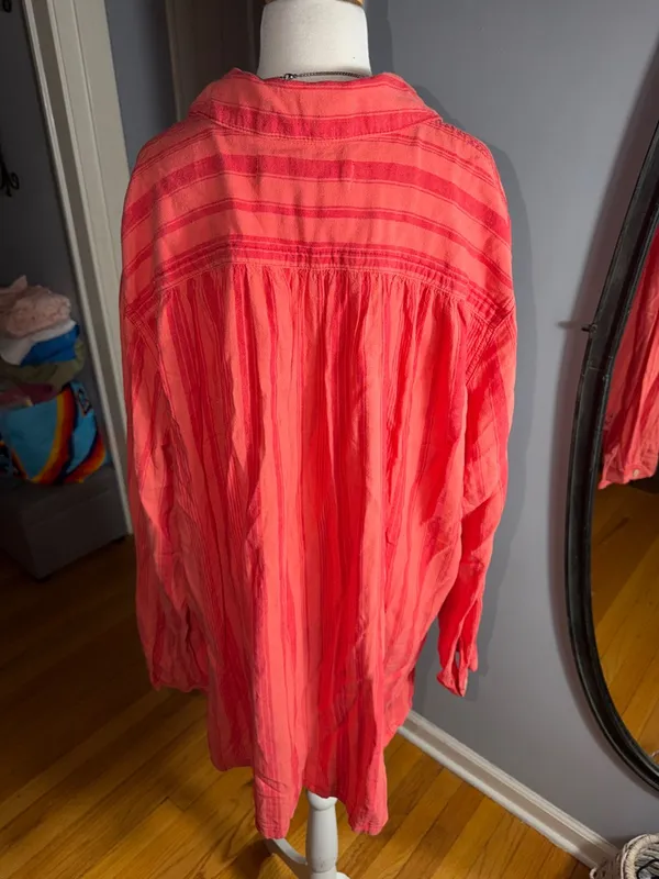 We The Free Coral Stripe Button-Front Tunic - Image 9