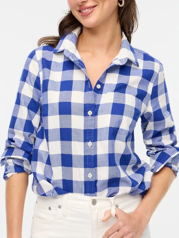 NWT J. Crew Size Medium Blue White Plaid 100% Cotton Flannel Button Up Shirt NEW - Image 4