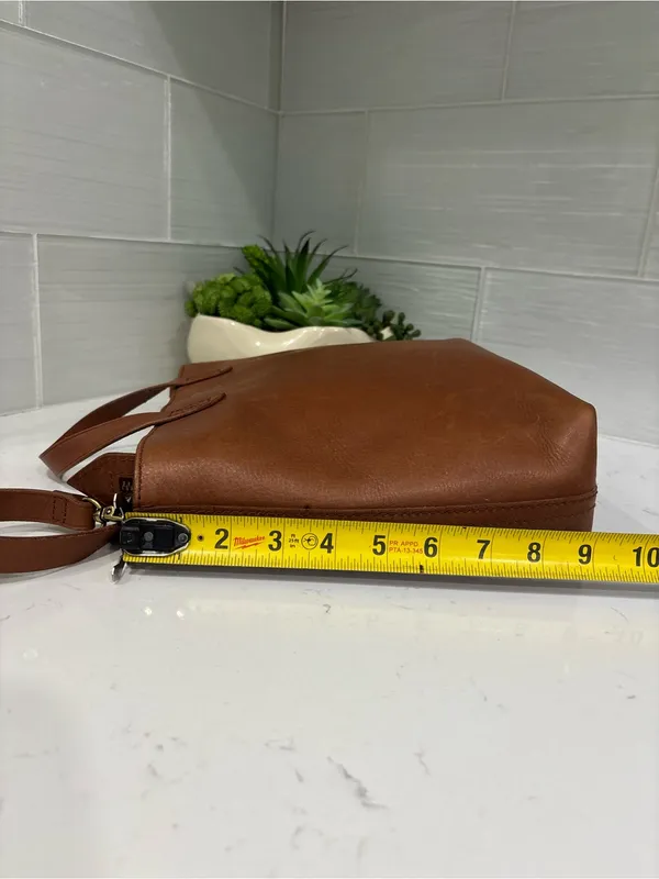 Madewell Small Zip-Top Transport Tote English Root Leather Crossbody Bag - Image 9
