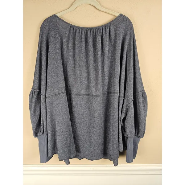 Free People Womens‎ Blue Poppy Seed Oversized Marla Henley Tunic Top Medium - Image 2