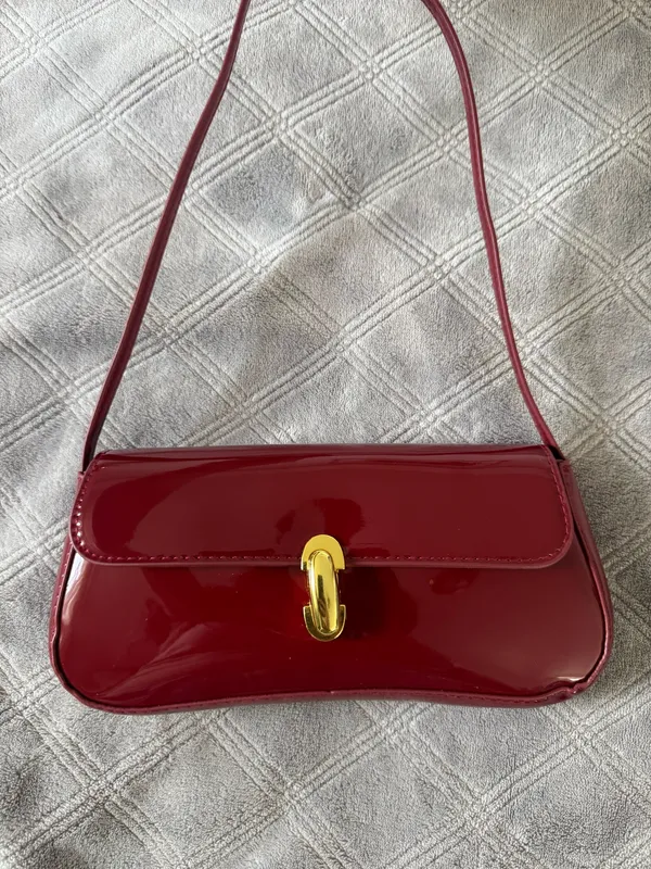 Red/burgundy glossy shoulder bag Red - Image 3