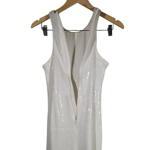 J. Crew Collection White Sequin Fringe Maxi‎ Dress Formal Evening Gown Size 2 - Image 7